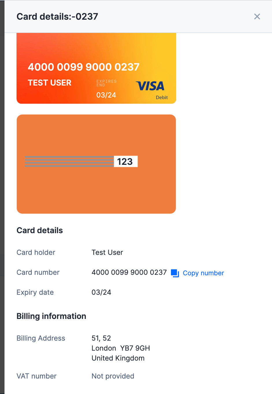 Viewing your Virtual Card's details